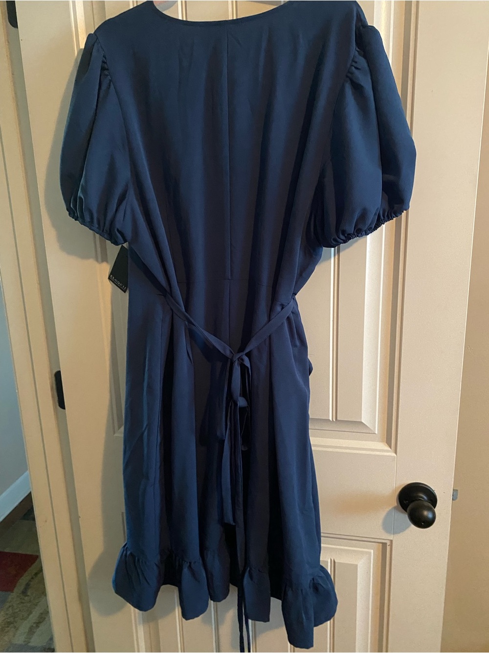 Eloquii Navy Wrap Ruffle Midi Dress - Picture 4 of 5